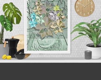 Succulent Rosettes in Vase Wall Art Decor Gallery Prints Framed canvas (12”Wx16”H)
