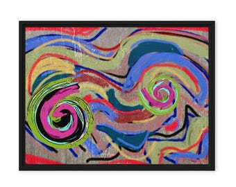 Abstract Line Art Framed Canvas Print: Stone Texture Wall Decor