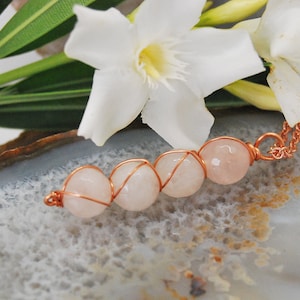 Rose Quartz Copper Necklace, Handmade Jewelry, Pink Stone Necklace for Women