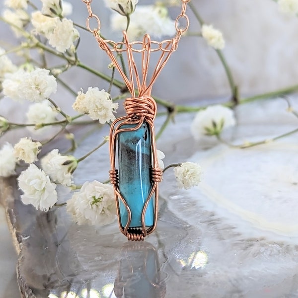 Bisbee Turquoise Copper Pendant Wire Wrap Necklace Dainty Pendant for Women Copper Jewelry Handmade Pendant Bisbee AZ Turquoise Cabochon