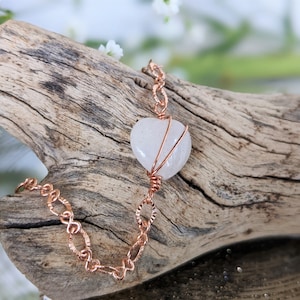 Copper Heart Bracelet Handmade Wire wrap Copper Bracelet Heart Jewelry Quartz Heart Bracelet Copper Jewelry Boho Style