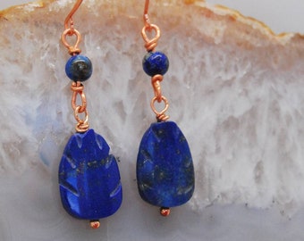 Lapis Lazuli Copper Earrings Handmade Dangle Afghan Lapis  Wirework Jewelry