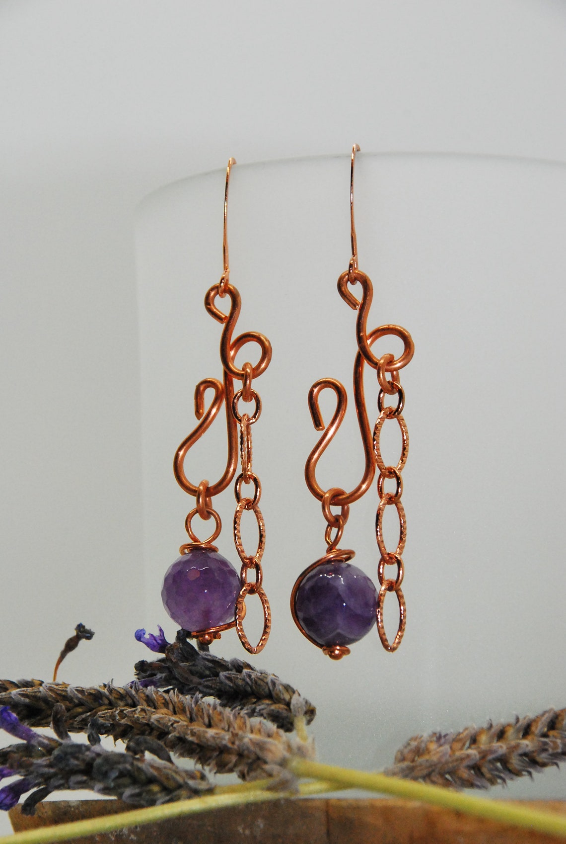 Handmade Amethyst Earrings in Copper | Etsy