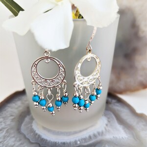 Handgemachte Türkis Ohrringe, baumeln Schmuck in Silber, Damen Ohrringe, blaue Steine, Kronleuchter Ohrringe