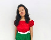 Red Campesino Mexican Blouse With Sleeves