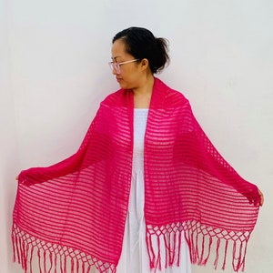 Mexican Rebozo Mexicano 100% cotton /70 inches including fringes X 20 inches/ 177 cm including fringes X 50 cm Rosa