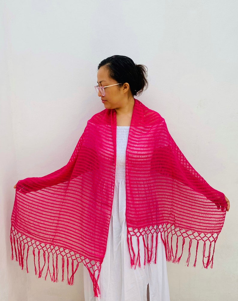 Mexican Rebozo Mexicano 100% cotton /70 inches including fringes X 20 inches/ 177 cm including fringes X 50 cm Rosa