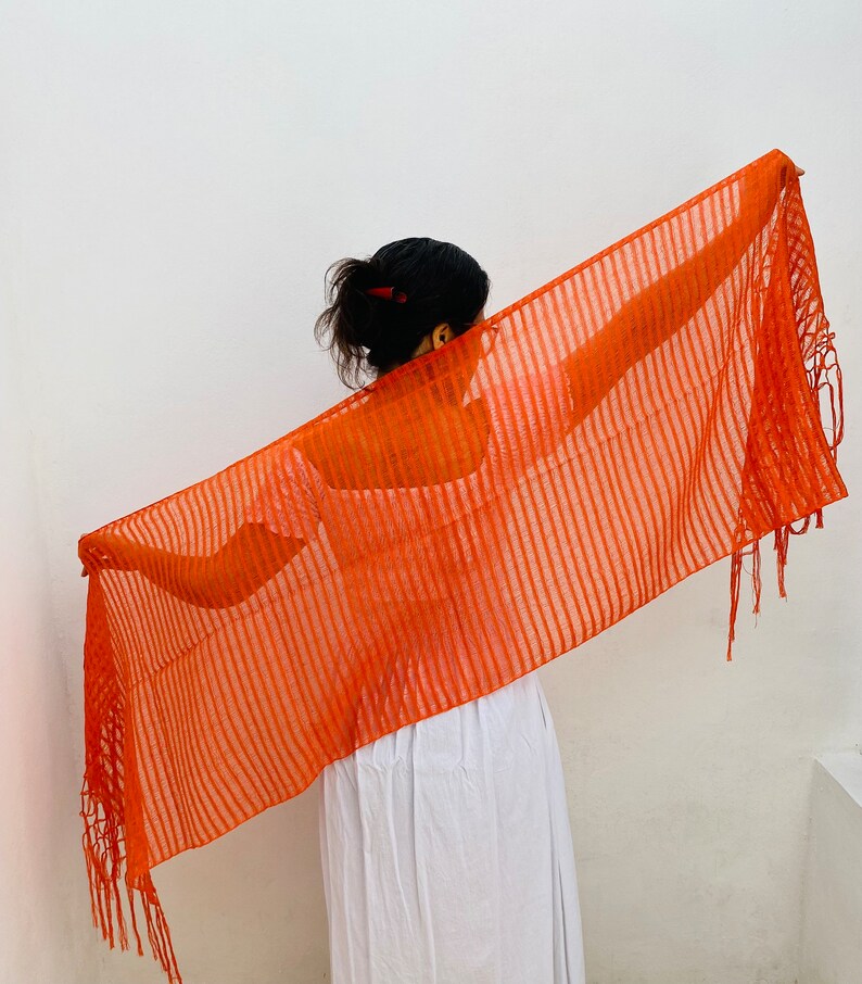 Mexican Rebozo Mexicano 100% cotton /70 inches including fringes X 20 inches/ 177 cm including fringes X 50 cm Naranja