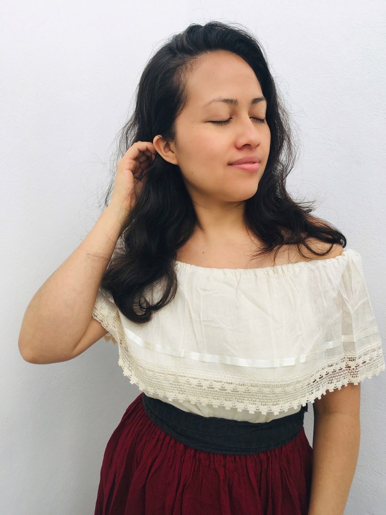 Off Shoulder Mexican Blouse / several Colors Beige