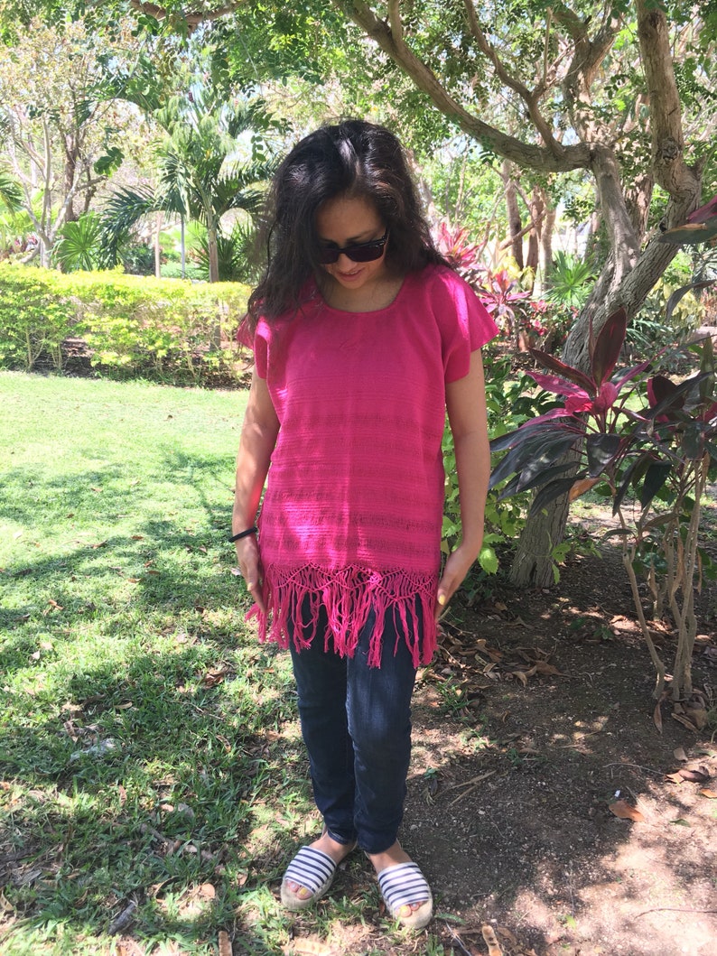 Tradicional Mexican ~ fucsia ~ Blouse of Loom