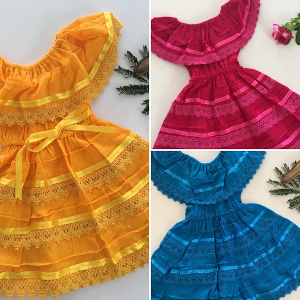 Robe mexicaine à épaules dénudées - Robe mexicaine paysanne pour fille - Robe paysanne mexicaine - Robe mexicaine traditionnelle