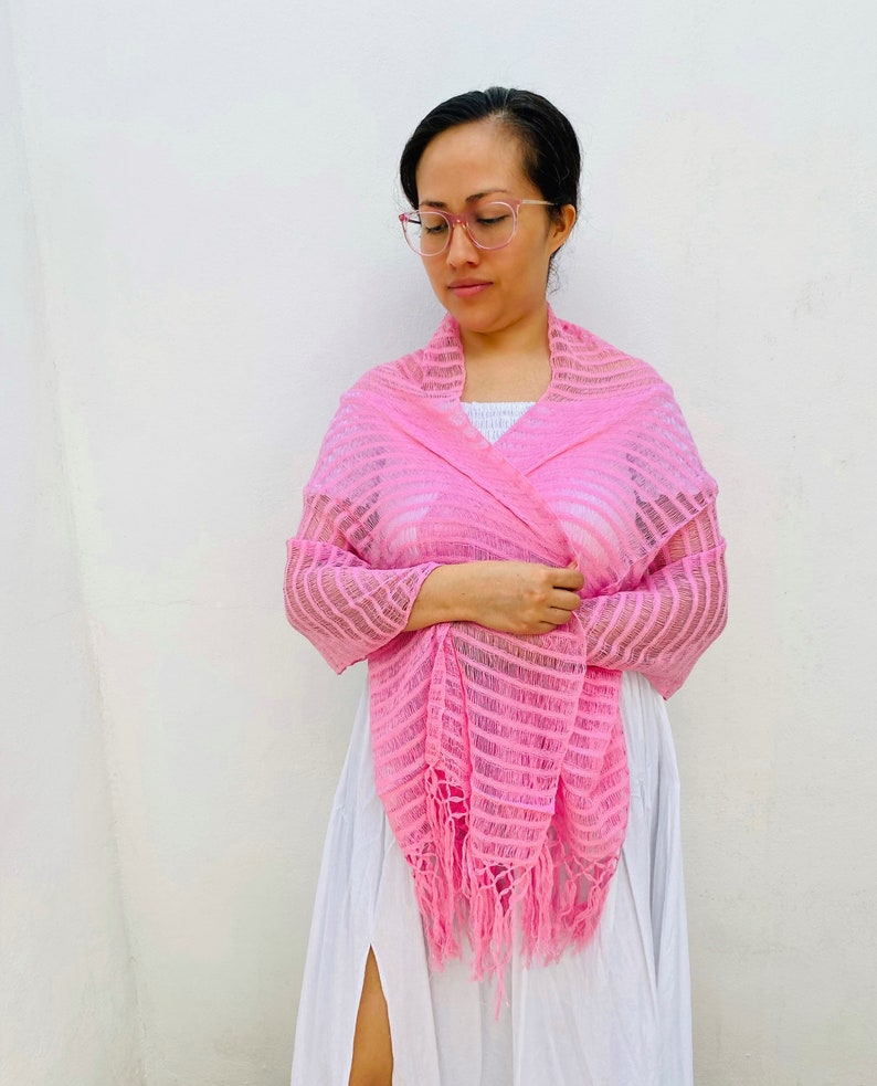 Mexican Rebozo Mexicano 100% cotton /70 inches including fringes X 20 inches/ 177 cm including fringes X 50 cm Baby pink