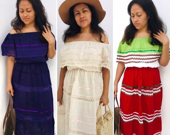 Mexican Dress - Off Shoulder Dress - Peasant Mexican Dress - Mexican Peasant Dress - Traditional Mexican Dress - Coco Dress