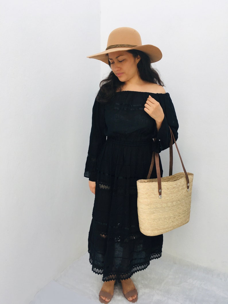 Black Campesino Mexican Dress With Large Sleeves