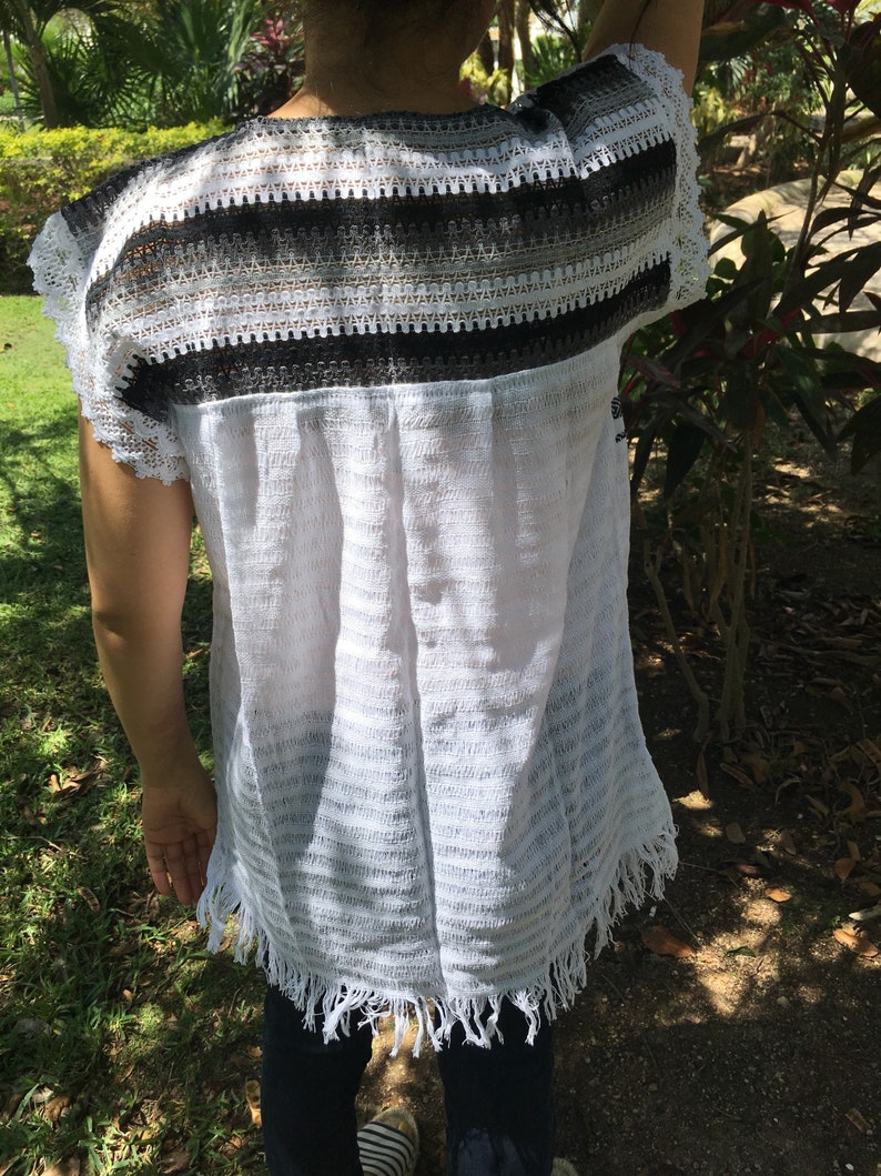 Tradicional Mexican ~ blue with white ~ Blouse of Loom