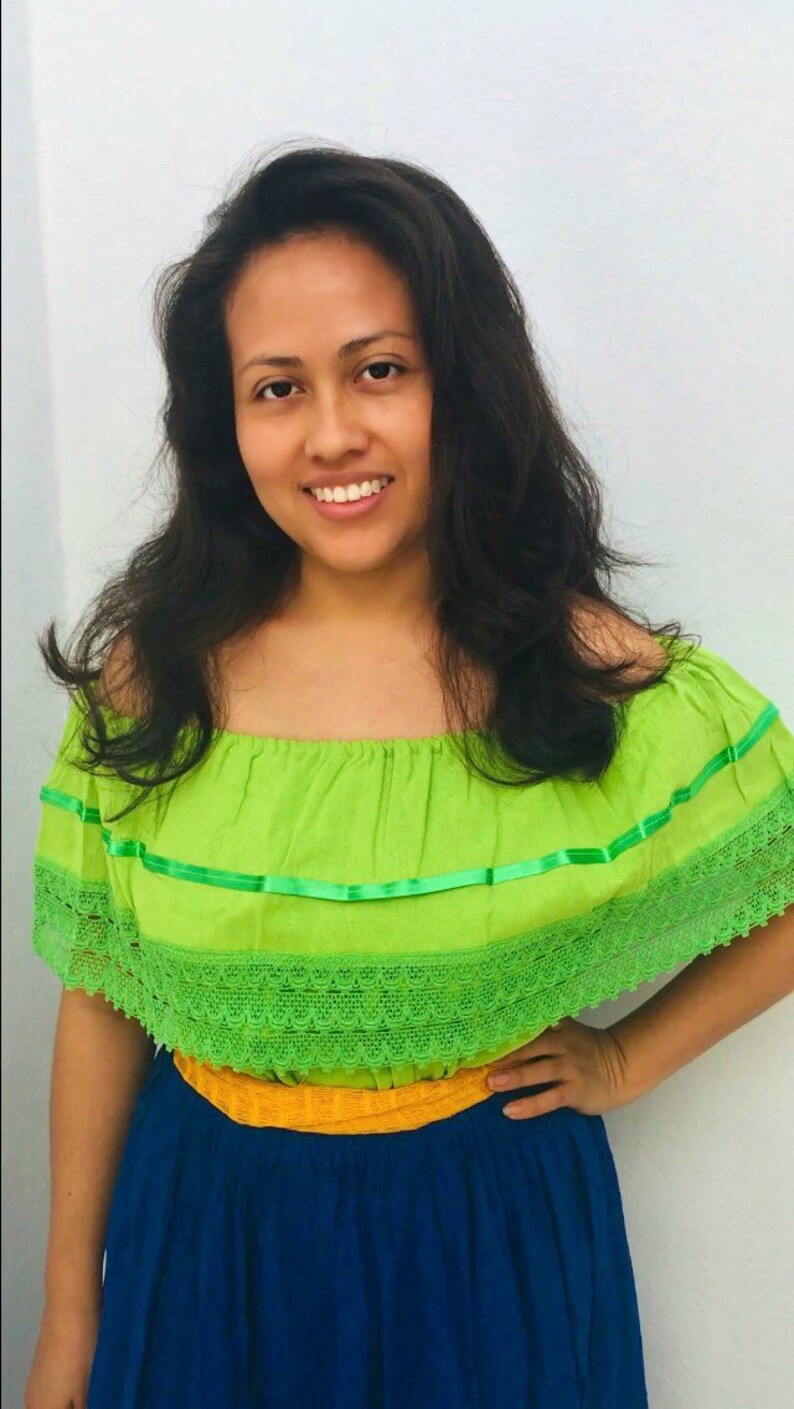 Off Shoulder Mexican Blouse / several Colors Green