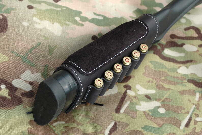 Padded Leather SET Rifle buttstock cartridge holder and Rifle image 2