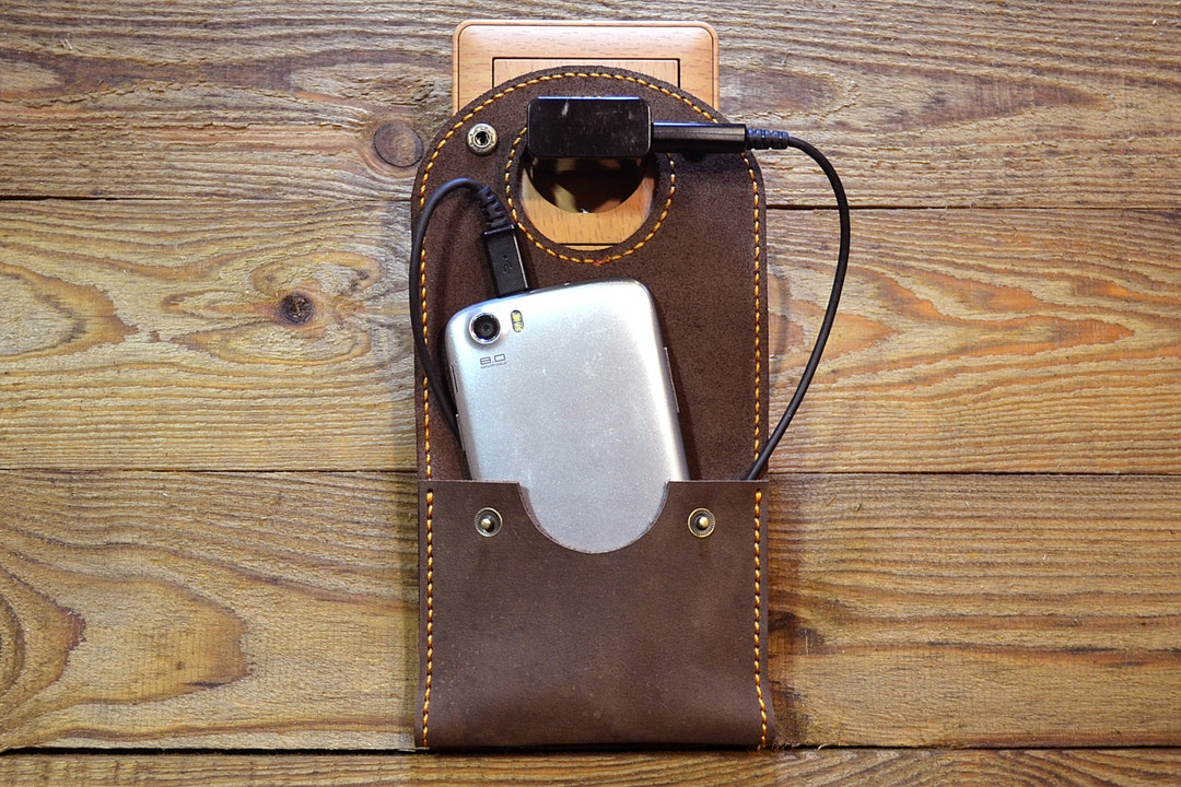 Personalized Leather Wall Charger Holder Tech Accessory iPhone 6/7/8/X