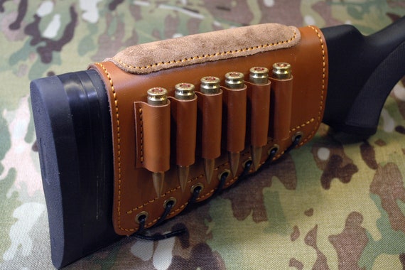 Leather Stock Ammo Holder With Suede Cheek Pad - Leather Cheek Riser Leather Stock Ammo Holder With Suede Cheek Pad - Leather Cheek Riser