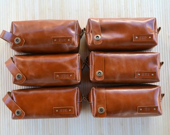 Leather Groomsmen Gift, Personalized Shaving Dopp Kit, Monogrammed Travel Bag, Mens Toiletry Bag, Gift wrap(075)