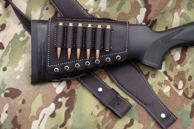 Padded Leather SET Rifle buttstock cartridge holder and Rifle image 1