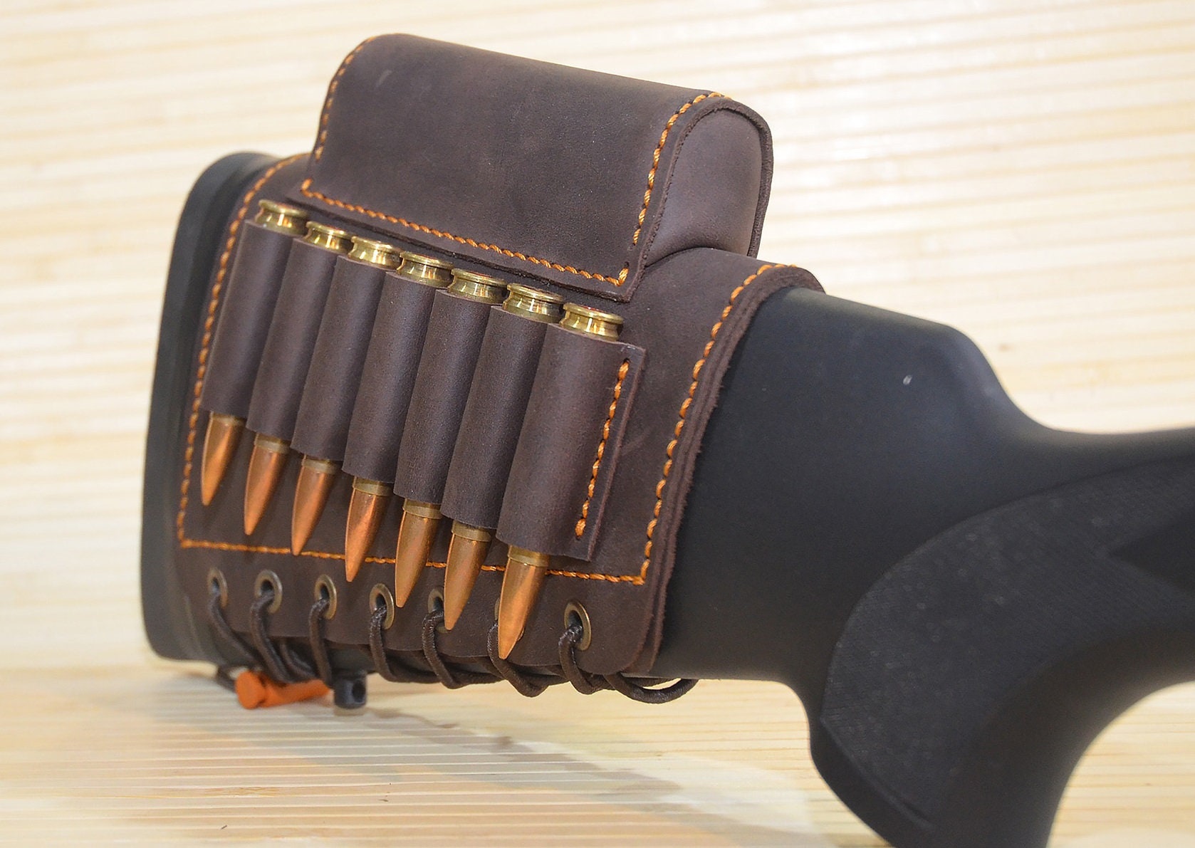 Leather Rifle buttstock sleeve with cheek rest cartridge Etsy