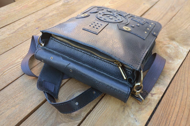 Steampunk schoudertas, Steampunk messenger bag, tassen voor mannen, leren tas Mac Air 11, Pro 13, mannen schouder lederen Crossbody 045 afbeelding 6