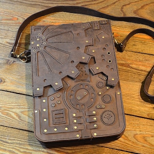 Steampunk schoudertas, Steampunk messenger bag, tassen voor mannen, leren tas Mac Air 11, Pro 13, mannen schouder lederen Crossbody 045 afbeelding 1