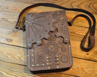 Steampunk Shoulder Bag, Steampunk messenger bag, bags for men, Leather bag Mac Air 11,  Pro 13,  Men's Shoulder Leather Crossbody (045)
