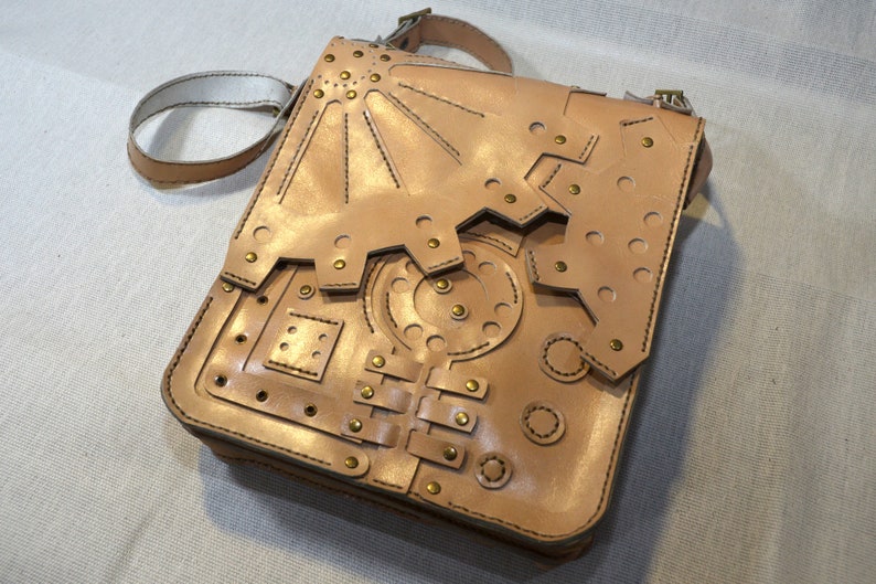 Steampunk schoudertas, Steampunk messenger bag, tassen voor mannen, leren tas Mac Air 11, Pro 13, mannen schouder lederen Crossbody 045 afbeelding 9