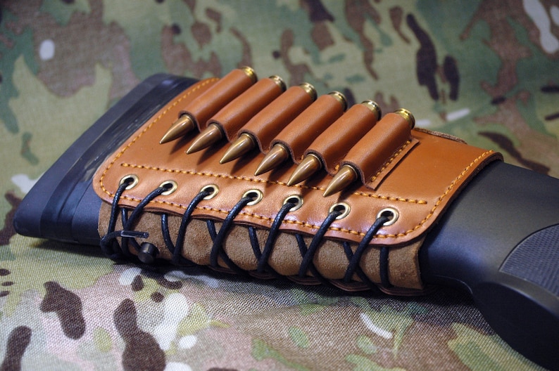 Leather buttstock ammo holder with suede cheek pad Leather Etsy
