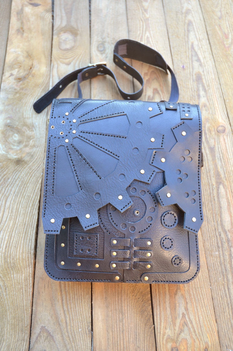 Steampunk schoudertas, Steampunk messenger bag, tassen voor mannen, leren tas Mac Air 11, Pro 13, mannen schouder lederen Crossbody 045 afbeelding 5