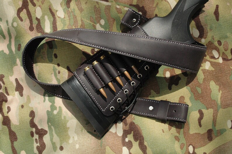 Padded Leather SET Rifle buttstock cartridge holder and Rifle image 0