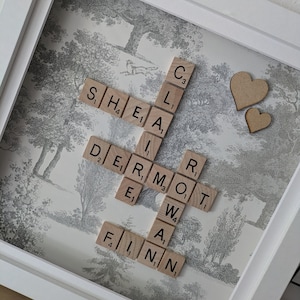 Scrabble wall art , personlised gifts , scrabble picture frames , named gifts , scrabble letter frames , a gift of happiness