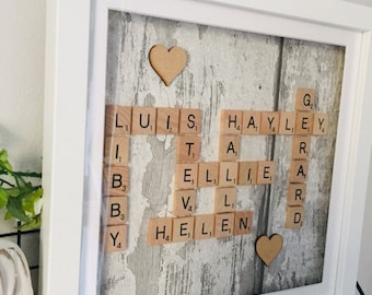 Scrabble pictures, scrabble frame, personalised wall art, family gifts, scrabble picture frame , family personalised gifts, new home gifts