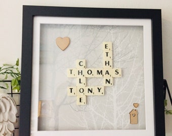 Scrabble pictures, scrabble frame, personalised wall art, family gifts, scrabble picture frame