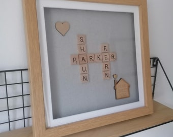 Scrabble pictures, scrabble frame, personalised wall art, family gifts, scrabble picture frame