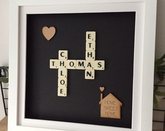 Personalised scrabble picture frames, wall art , home decor , Scrabble frames, new home gifts , grandma gifts , grandad gift  , mother gift