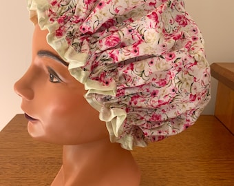 Small Pink Roses. Design Waterproof Lined Shower Cap for Ladies, Girls, Haircare, Bath, Bath time  for the whole family. Larger Size.