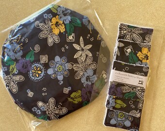 Gift set - Matching Waterproof Lined Shower Cap and pack of 6 Facial wipes for Ladies, Girls, Haircare, Bathtime for the whole family.