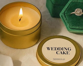 Wedding Cake Candle Gift, Mini Gold Tin for Bridesmaid Proposal, Wedding Favors & Guest Keepsakes, Bridal Shower Treats W12