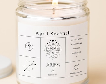 Personalized Birthdate Zodiac Candle, Custom Astrology Birthday Gifts For Her, Birth Month Candle April Aries Gift F67