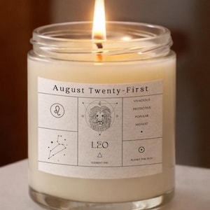 Personalized Birthdate Zodiac Candle, August Astrology Birthday Gifts For Her Birth Month, Leo, Virgo, Horoscope, Birthstone F67