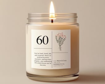 60th Birthday Gift for Women Personalized Message Candle, Funny 60th Birthday Present, Scented Candle 60th Milestone Gift Sixty Fabulous H40