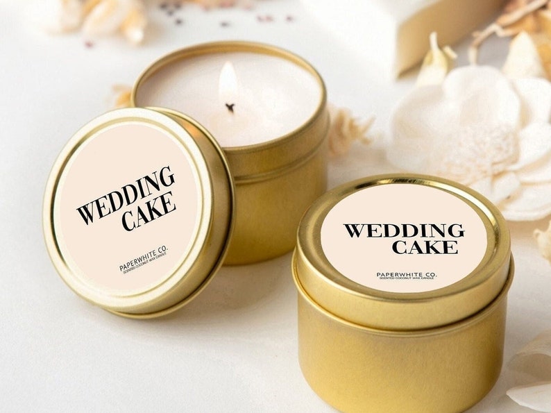 Bridesmaid Candle Wedding Cake Candle Bridesmaid Gifts Small Candle Bridal Party Gifts Bridesmaid Proposal 4 Oz Gold Tin Candle Favors W12 4oz Tin Moccasin