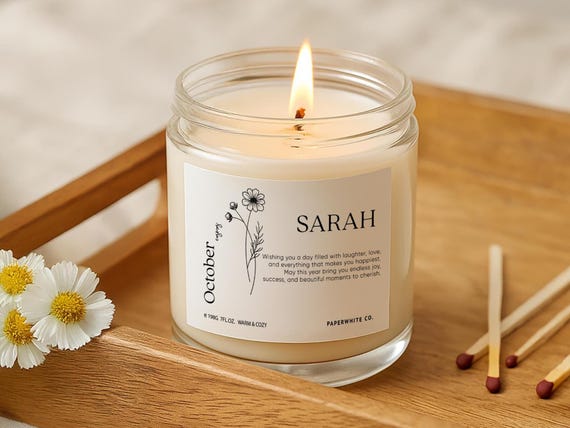 October Birthday Gift Birth Flower Candle Birth Month Message Candle Personalized Candle Friendship Gift for Her Friend Candle BM1