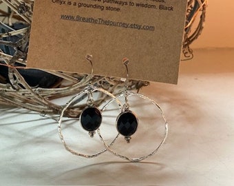 Reiki infused Black Onyx and Silver Earrings