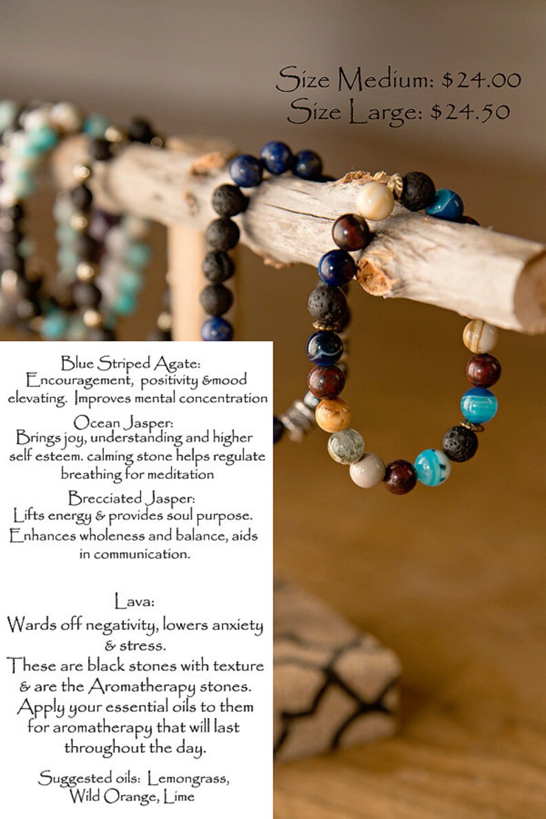 Natural Stones Healing & Aromatherapy Bracelet Genuine Blue Etsy