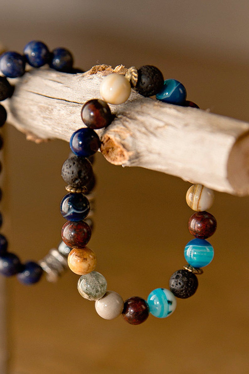 Natural Stones Healing & Aromatherapy Bracelet Genuine Blue Etsy
