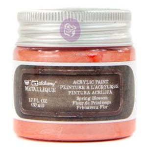 May include: A jar of Art Alchemy Metallique acrylic paint in the colour Spring Blossom. The jar has a silver screw-top lid and a label with the text Art Alchemy Metallique, Acrylic Paint, Spring Blossom, and 1.7 fl. oz. (50 ml).